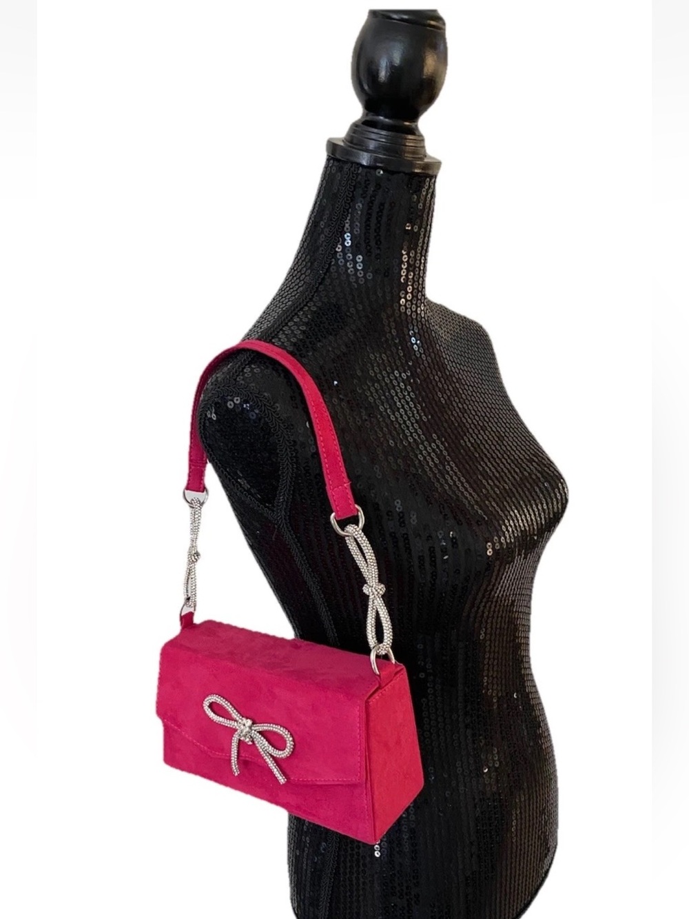 🆕 Azazie Fuchsia Pink Rhinestone Bowknot Shoulder Bag Clutch Purse 👛